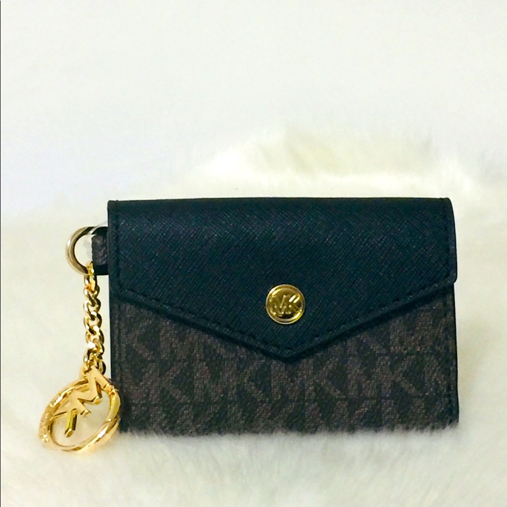 NWT Michael Kors Brown Black Key/ID/Credit card case wallet - Picture 10 of 12